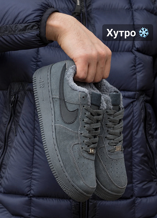 Кросівки хутро зимові жіночі та чоловічі найк nike air force winter low grey