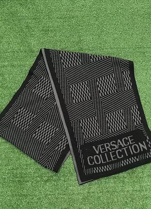 Шарф чоловічий versace collection чорний з сірим геометричним принтом