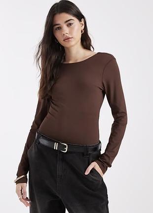 Базовий коричневий лонгслів h&m l.o.g.g., розмір s (органічна бавовна)
