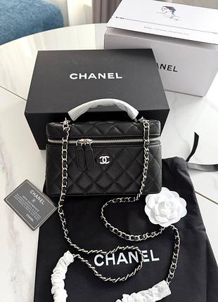 Сумка жіноча chanel чорна срібляста текстурна шкіряна 19x12x5 см