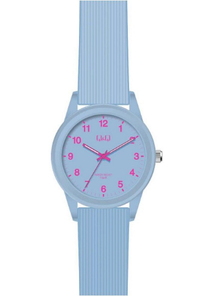 Жіночий годинник q&q vs12j011y блакитний полімерний корпус 40 мм блакитний ремінець водозахист 100 м блакитний циферблат