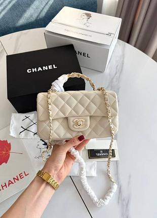 Сумки для жінок chanel beige gold шкіряна стьобана 20х14х7 см
