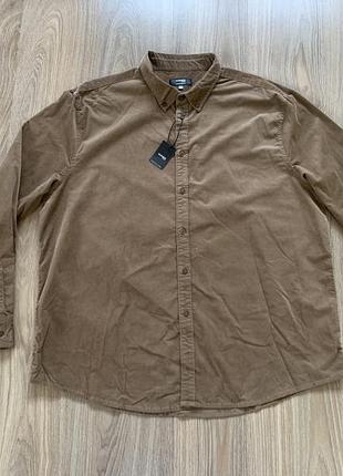 Мужская коричневая вельветовая рубашка dunnes regular fit