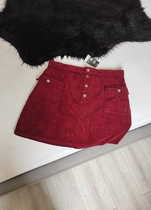 Вельветовая котоновая юбка бордо с карманами primark cares