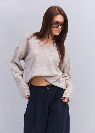 Бежевый пуловер oversize 5