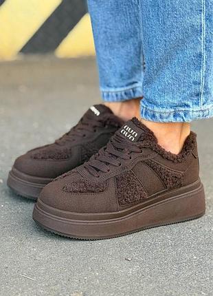 Женский зимние кеды, кроссовки. 36-41. теплые коричневые кеды