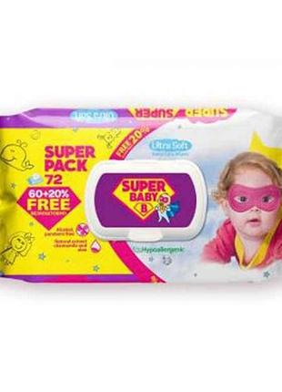 Вологі серветки superpack ромашка та алоє, 72 ш тм super baby