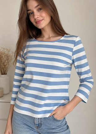 Tommy hilfiger женский лонгслив кофта m бело-голубая в полоску