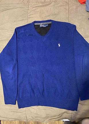 Оригінальний пуловер polo ralph lauren светр синій в ромби ральф лорен xl