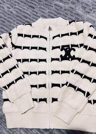 Жіночий светр chanel на блискавці, білий з чорним візерунком