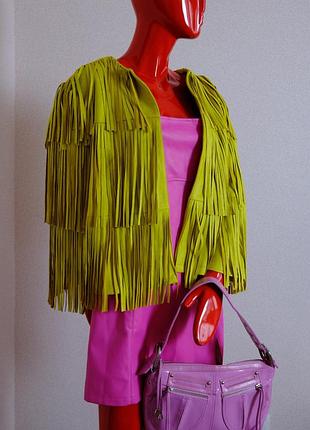 Яскрава замшева куртка-жакет river island з бахромою (бохо)