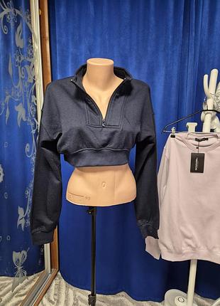 Жіноче худі prettylittlething half zip cropped sweater темно-синє розмір s