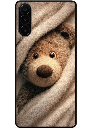 Силиконовый чехол бампер для samsung a18 с рисунком мишка в пледе