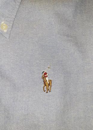 Блакитна жіноча бавовняна сорочка з коміром на ґудзиках (button-down) від бренду ralph lauren лінії slim fit. 4