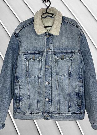Мужская утепленная джинсовая куртка h&amp;m l 48 50 эйчендем хм голубая джинсовка с потертостями джинсовка h&amp;m l 48 50