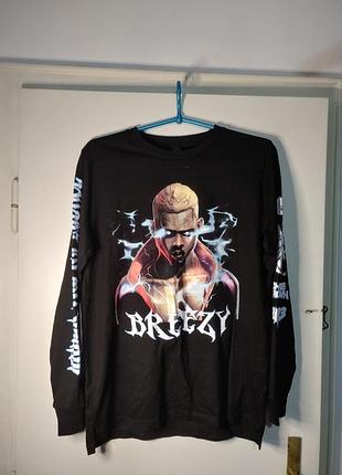 Черный лонгслив с принтом «breezy», размер m