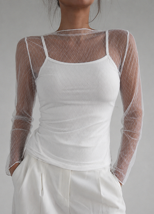 Комплект: прозрачный лонгслив из сетки и майка xs/s белый (30к018+50к038)