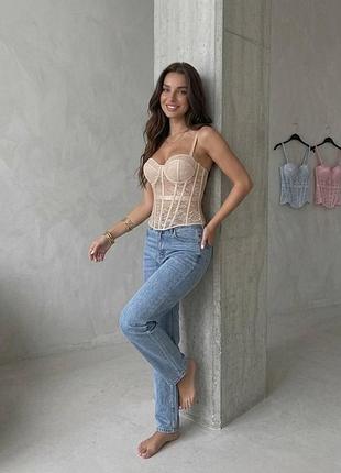Корсет з мереживом та атласом нюд s