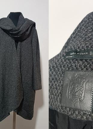 Zara ​шерстяное пальто-кардиган  с шарфом/капюшоном премиум состава l
