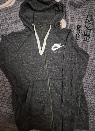Кофта жіноча nike сіра на змійці з капюшоном