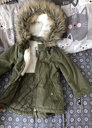 Парка куртка для дівчинки h&m хакі 98 р 10