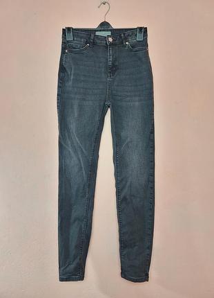 Женские джинсы скошенные primark denim co. eur 36 / u9 8, высокая посадка, черные
