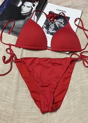 Calzedonia крутой красный раздельный купальник на завязке качественного бренда