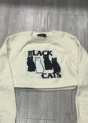 Светр жіночий укорочений з принтом black cats