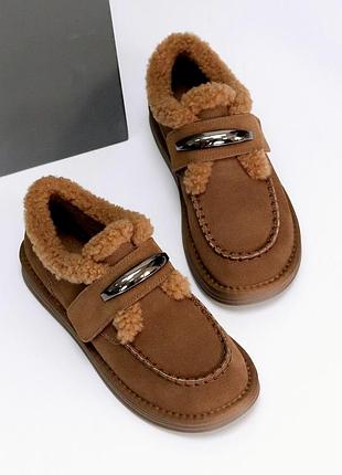 М'які теплі низькі уггі автоледі на липучці, колір camel