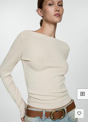 Логнслів mango у рубчик екрю бежевий віскоза кофта джемпер xs s виріз човник лодочка елегантний нюдовий