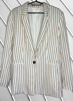 Женский белый пиджак в полоску h&amp;m eu42 xl 42 44 48 50 эйчендем хм прямой свободный жакет блейзер оверсайз h&amp;m eu42 42 48