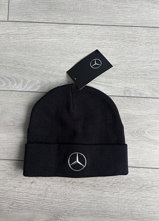 Чорна шапка бінні з офіційним логотипом бренду мерседес mercedes-benz оригінал