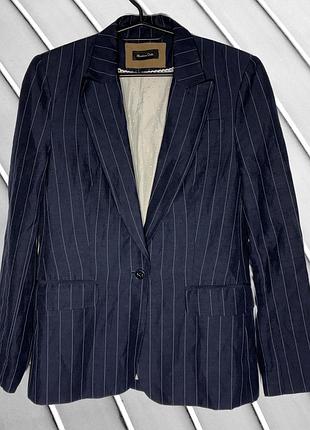 Женский темно-синий пиджак в полоску massimo dutti eu40 l 40 42 46 массим дути льняной хлопковый жакет блейзер massimo dutti eu40 40