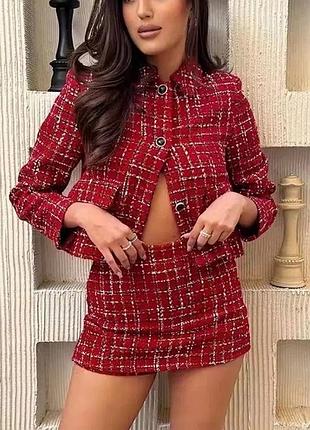 Костюм жіночий zara твідовий червоний