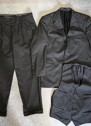 Вінтажний костюм трійка burberrys 100% вовна оригінал розмір 52 l-xl сірий класичний костюм burberry жилетка штани піджак