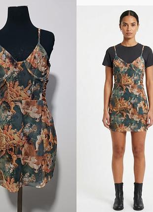 Primark мини-платье/сарафан в стиле ренессанс с принтом ангелов (y2k), uk12-14, uda 8-10, eur 40-42