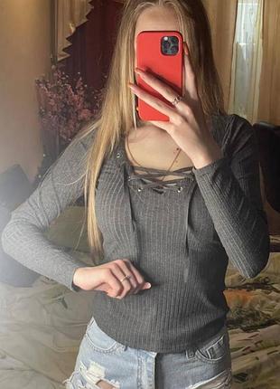 Лонгслив реглан со шнуровкой h&amp;m