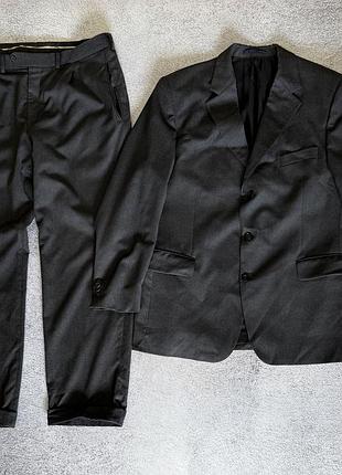 Вовняний костюм burberry london оригінал розмір 27 xl 54 короткий класичний чоловічий костюм burberry штани піджак графітовий сірий