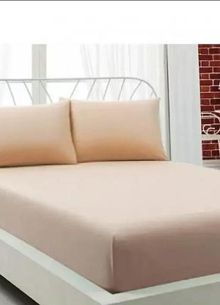 Кремове простирадло махрове на резинці з наволочками anisa (220х240+30 см)