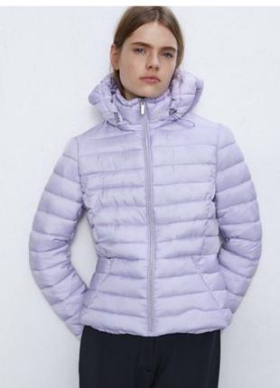 Стеганая деми куртка zara нежно пастельного лавандового кольра