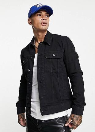 Чоловіча чорна джинсова куртка asos black denim jacket small розмір s
