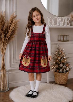 Новогодний сарафан в клетку на 6-7 лет