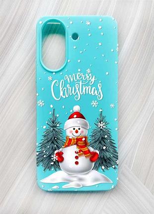 Матовый бирюзовый чехол на xiaomi redmi 13c / poco c65 снеговик (принт 152)