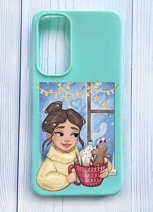 Матовый бирюзовый чехол на samsung galaxy a35 (a356) украиночка с какао (принт 197)