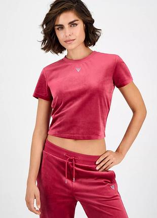 Жіноча велюрова футболка guess зі стразами
