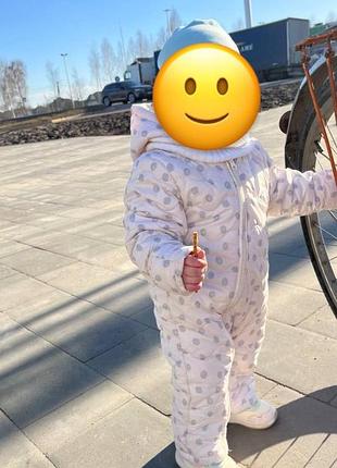 Зимовий комбінезон для дівчинки білий з принтом