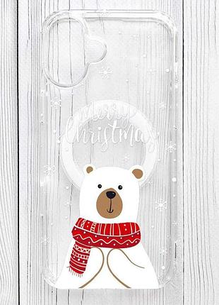 Магнітний чохол на iphone 16 plus із підтримкою magsafe ведмедик. з різдвом (принт 146)