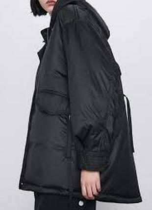 Zara женская черная теплая куртка оверсайз молния