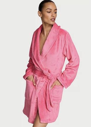 Халат жіночий victoria's secret теплий з пояском рожевий xs/s