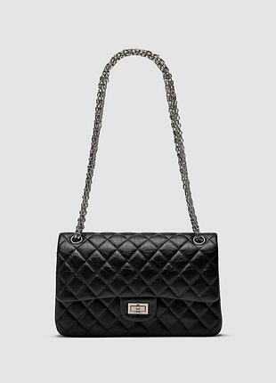 💎 chanel 2.55 reissue double flap leather bag black/silver 25 х 15 х 6 см